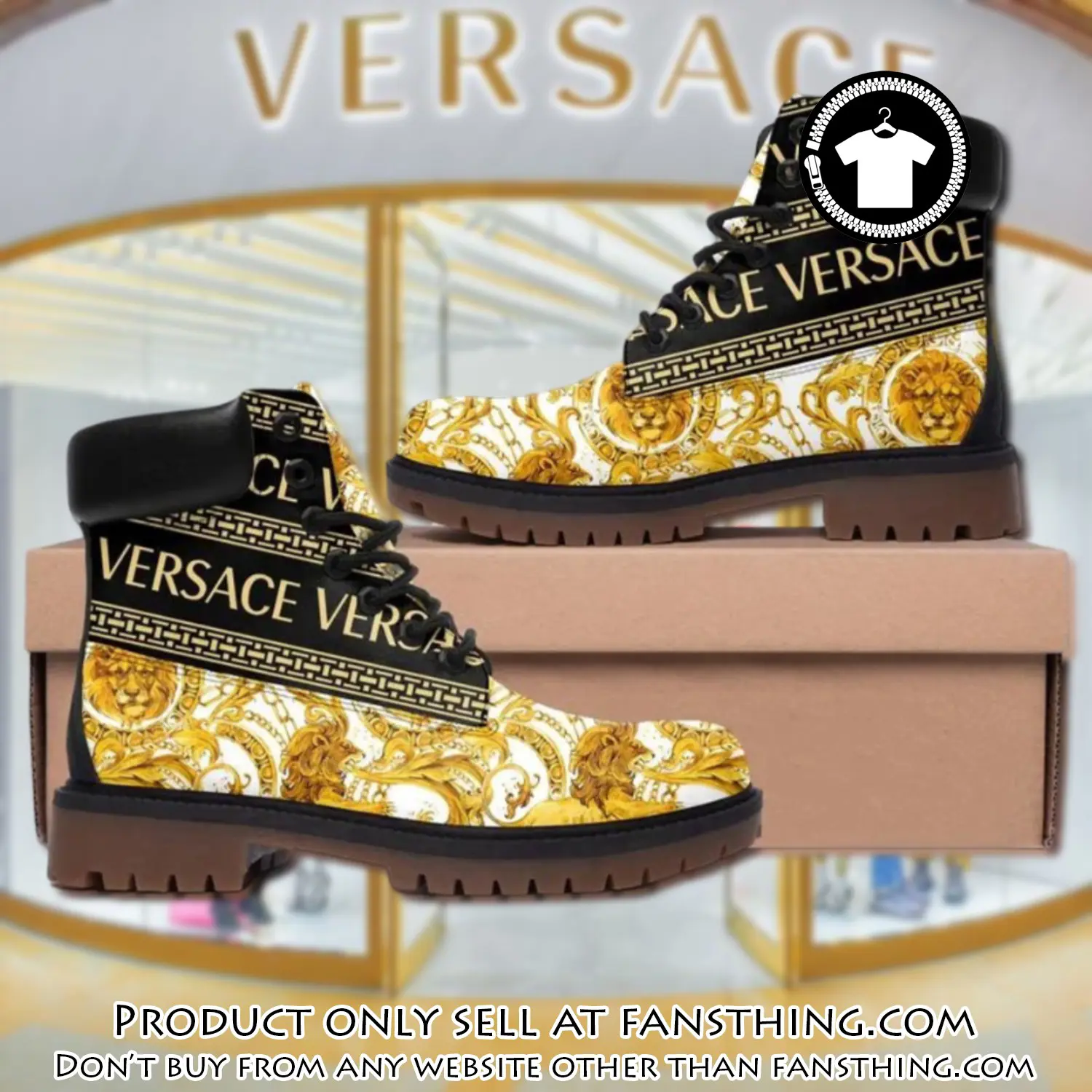 Gianni versace lion gold pattern luxury brand boots premium gifts for men women fst5012985